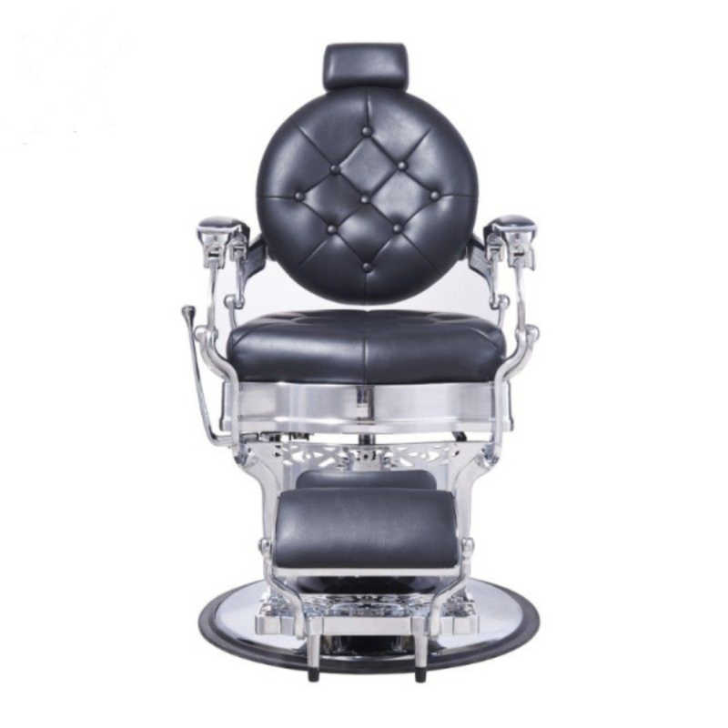 Chaise salon de coiffure, structure métallique brillante en simili-cuir noir Chaise salon de coiffure, structure métallique brillante en simili-cuir noir