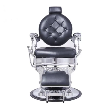 Chaise salon de coiffure, structure métallique brillante en simili-cuir noir