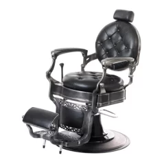 Chaise salon de coiffure, structure métallique brillante en simili-cuir noir