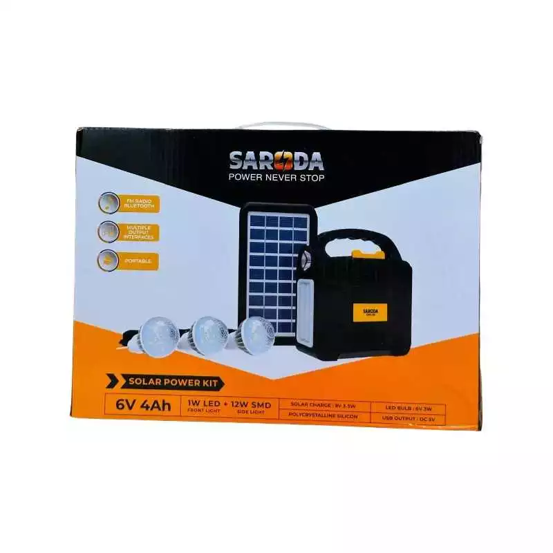 Kit Lampe solaire portable SARODA SP10-06 avec radio FM Bluetooth et interfaces de sortie multiples