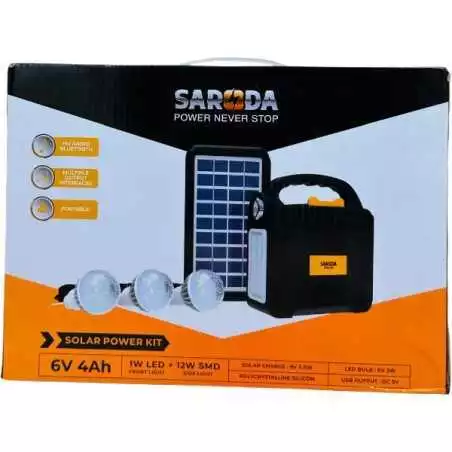 Kit Lampe solaire portable SARODA SP10-06 avec radio FM Bluetooth et interfaces de sortie multiples