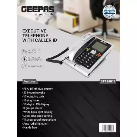 Téléphone Fixe GEEPAS GTP28011 avec identification de l'appelant