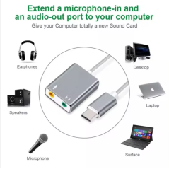 Carte son USB externe Type-C vers casque audio USB stéréo 3D pour Mac OS X Windows