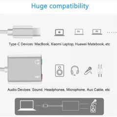 Carte son USB externe Type-C vers casque audio USB stéréo 3D pour Mac OS X Windows