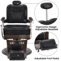 Chaise de barbier vintage en métal lourd RS-BC8754 inclinaison fauteuil de salon de beauté et de spa noir