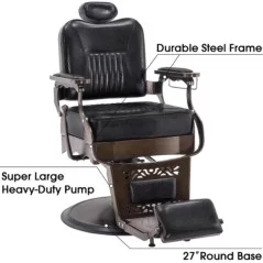 Chaise de barbier vintage en métal lourd RS-BC8754 inclinaison fauteuil de salon de beauté et de spa noir