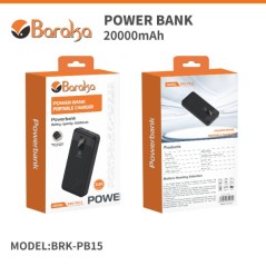 Power Bank Baraka BRK-PB15 20000mAh Noir Avec 1 Entrée Micro/Type-C Et 2 Sorties USB