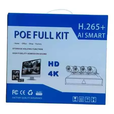 Kit NVR POE Avec Fil Complet 4K, 2MP 4 Ports H.265+ Ai smart