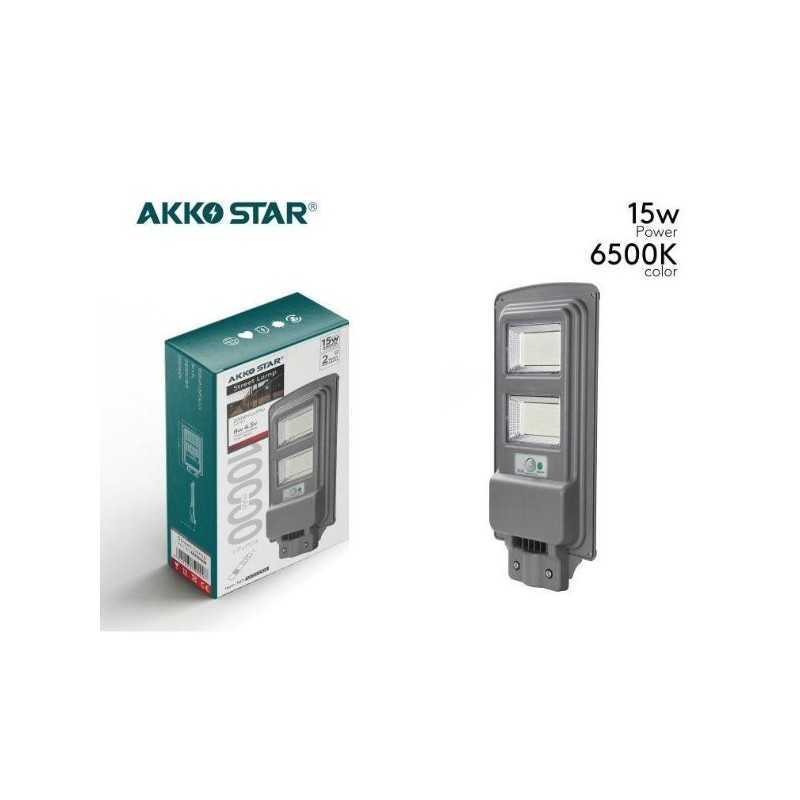 Lampadaire solaire LED 15W Akko Star AK500303 avec télécommande, IP65, étanche, capteur de mouvement PIR Lampadaire solaire LED 15W Akko Star AK500303 avec télécommande, IP65, étanche, capteur de mouvement PIR