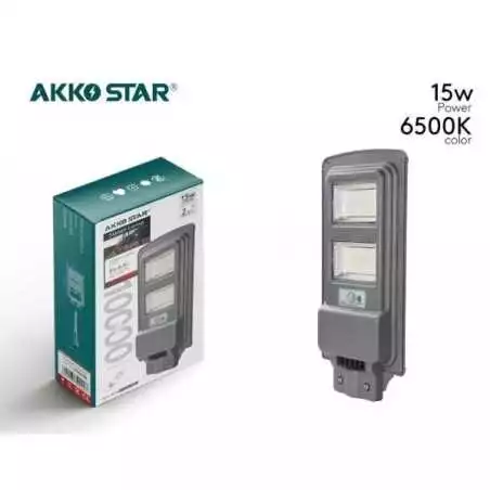 Lampadaire solaire LED 15W Akko Star AK500303 avec télécommande, IP65, étanche, capteur de mouvement PIR