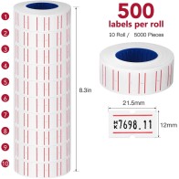 Lot de 10 rouleaux de 5000 étiquettes autocollants pour étiqueteuse Mx-5500