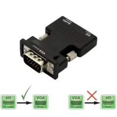 Adaptateur HD mâle vers VGA femelle avec prise en charge du port audio 3.5mm Résolution 1920X1080
