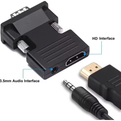 Adaptateur HD mâle vers VGA femelle avec prise en charge du port audio 3.5mm Résolution 1920X1080