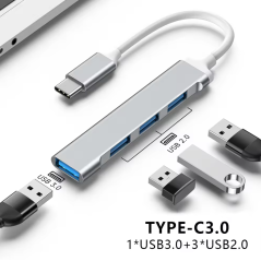 Adaptateur Hub USB 2.0/USB 3.0  type-c 4 en 1 a haut vitesse pour téléphone et ordinateur