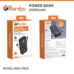 Power Bank Baraka BRK-PB25 20000mAh avec 1 entrée type-C Et 2 sorties type-C & USB + 2 sorties cable lightning/micro noir