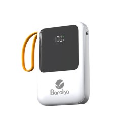 Power Bank Baraka BRK-PB30 10000mAh avec 1 entrée type-C et 1 entrée cable USB + cable lightning/micro + torche blanc