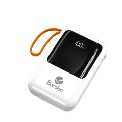 Power Bank Baraka BRK-PB30 10000mAh avec 1 entrée type-C et 1 entrée cable USB + cable lightning/micro + torche blanc