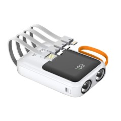 Power Bank Baraka BRK-PB30 10000mAh avec 1 entrée type-C et 1 entrée cable USB + cable lightning/micro + torche blanc