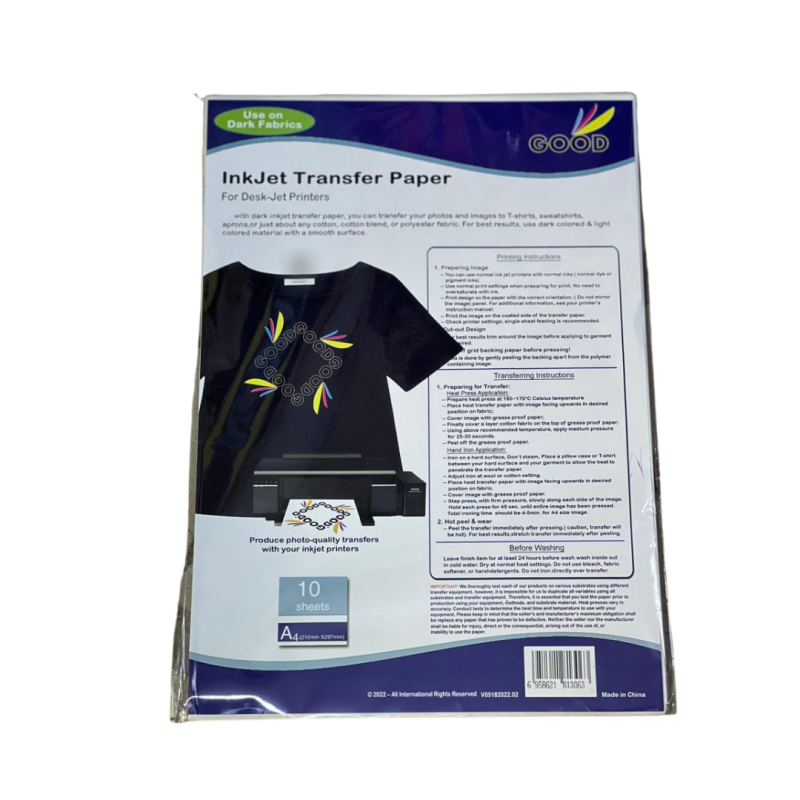 Papier de transfert pour tissu foncé 10 feuilles Master EMP7265-A4-5 Papier de transfert pour tissu foncé 10 feuilles Master EMP7265-A4-5
