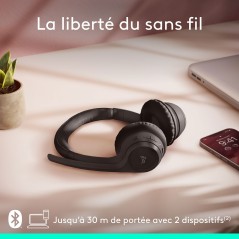 Casque-micro sans fil Logitech Zone 300 Noir Bluetooth 5.3 - microphone anti-bruit - 20 heures d'autonomie