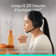 Casque-micro sans fil Logitech Zone 300 Noir Bluetooth 5.3 - microphone anti-bruit - 20 heures d'autonomie