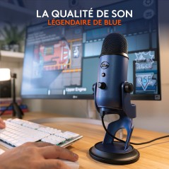 Microphone USB YETI BLUE a 2 capsules électrostatiques directivité multiple usb pour enregistrement avec support de perche