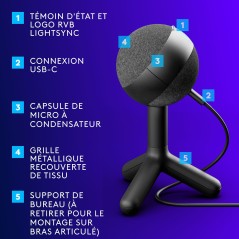 Microphone Logitech G Yeti Orb (Noir) cardioïde - USB - rétroéclairage RGB