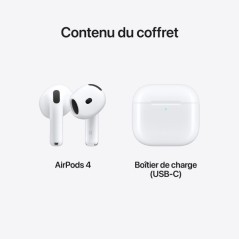 Écouteurs intra-auriculaires Apple AirPods 4 Original, Bluetooth commandes/Micro, autonomie 5 + 25 h boîtier de charge USB-C