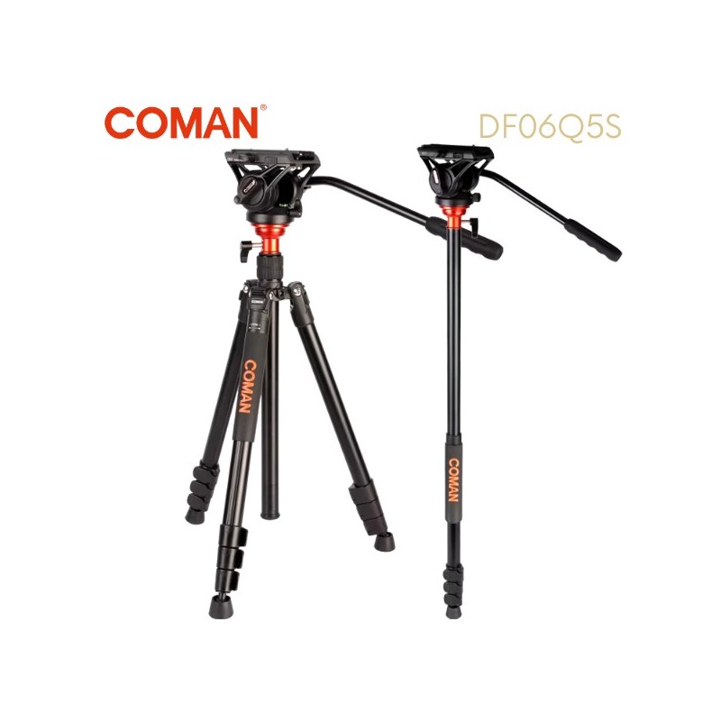 Trépied caméra professionnel monopode en aluminium COMAN DF06Q5S avec tête fluide Q5S