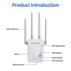 Répéteur Wifi PIX-LINK WR16Q 300Mbps Sans Fil, Internet, Longue Portée, I-Mode Ethernet