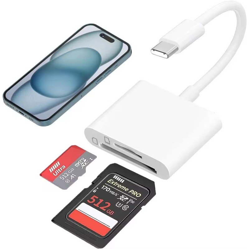 Adaptateur lecteur de carte mémoire 2 en 1 pour smartphone transfert de photos TF SD Adaptateur lecteur de carte mémoire 2 en 1 pour smartphone transfert de photos TF SD