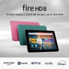 Tablette Amazon Fire HD 8, écran HD 8, ram 4Go, mémoire  64Go, réactive et dynamique