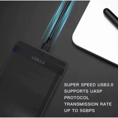 Boîtier HDD Disque dur USB3.0 SATA 2.5 pouces en plastique 5Gbps Support UASP pour SSD 4To