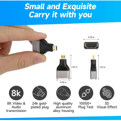 Adaptateur Micro HDMI Mâle vers HDMI Femelle 8K Plaqué Or Métal
