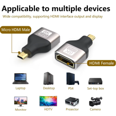 Adaptateur Micro HDMI Mâle vers HDMI Femelle 8K Plaqué Or Métal