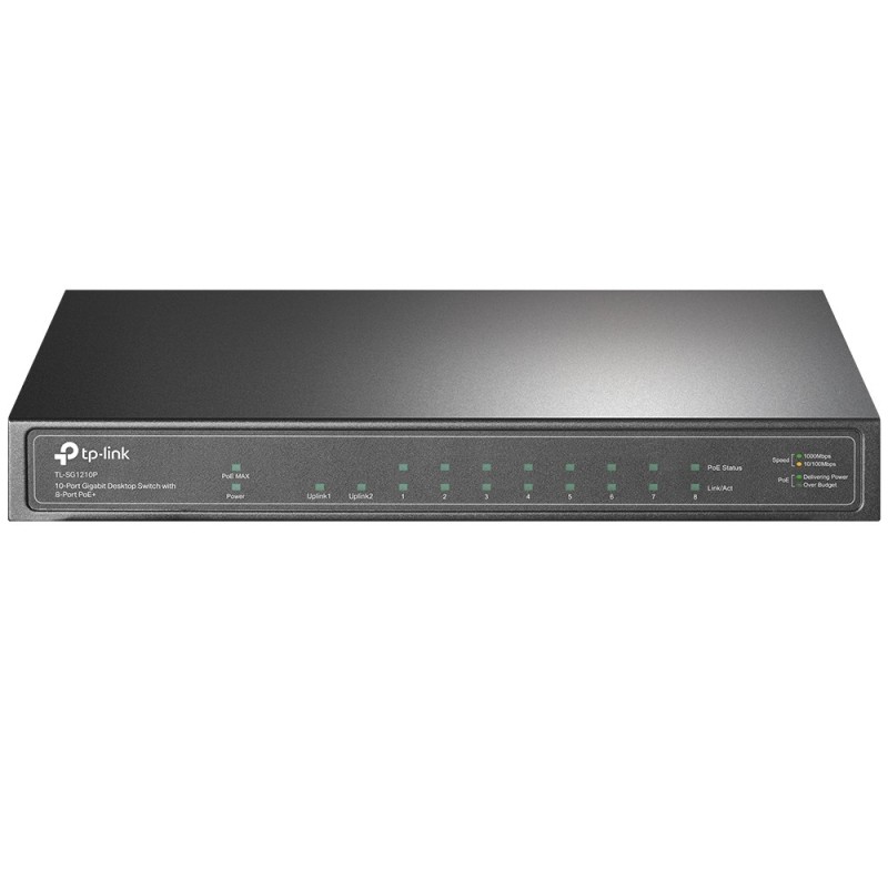 Switch TP-LINK TL-SG1210P 9 ports 101001000 Mbps dont 8 PoE+ (Budget 63 W) + 1 logement SFP 1 Gbps