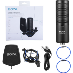 Micro studio à condensateur BOYA BY-M1000 Pro Directivités multiples - XLR - Filtre anti-pop - Suspension anti-vibrations