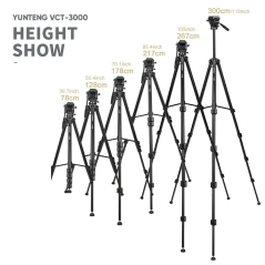 Trépied professionnel YUNTENG VCT-3000 3 mètres Tête panoramique Support robuste pour caméra vidéo numérique