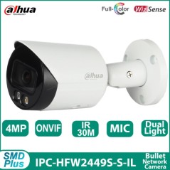 Oeil Caméra IP extérieur DAHUA DH-IPC-HFW2449S-S-IL Smart dual light 4 MP avec microphone intégré IR couleur à double éclairage