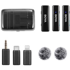 Système de microphone sans fil tout-en-un BOYA BOYALINK pour 2 personnes avec connecteurs interchangeables (2,4 GHz)