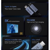 Cable Type C double transmission haute vitesse 8K 40Gbps de PD240W compatible avec l'écran du câble de données iph 15