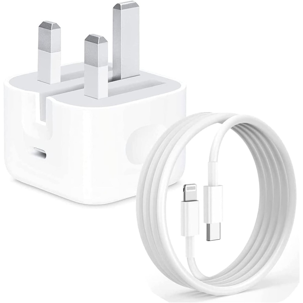 Chargeur USB Type C 20W original avec câble USB C vers Lightning pour iPhone 14/14 Pro/14 Pro Max/13/12 blanc
