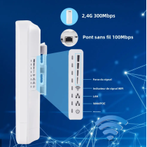 Point d'accès extérieure CPE sans fil longue portée 1-2KM 2.4G 300Mbps antenne extérieure