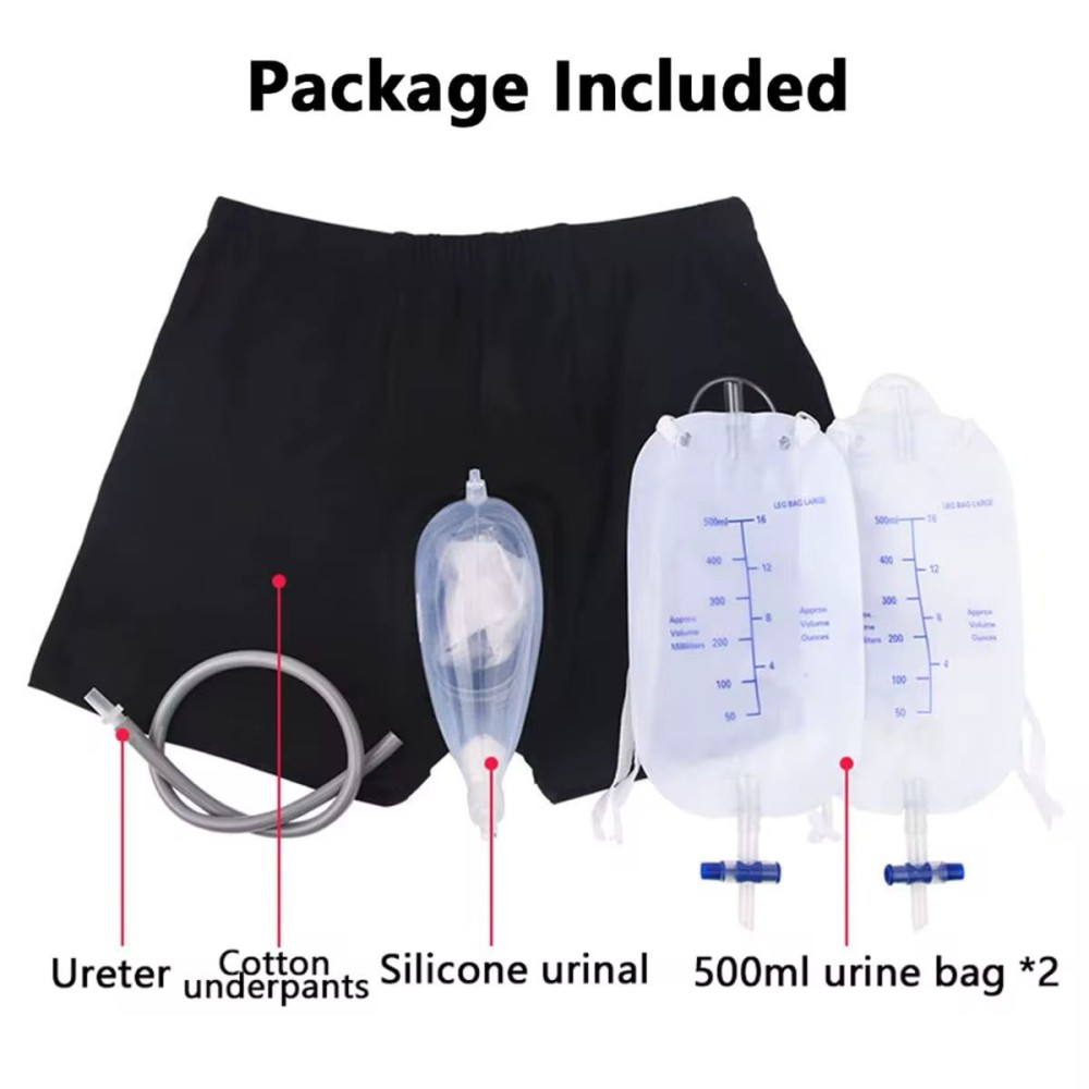 Sac de collecte d'urine portable avec cathéter et sous-vêtements pour homme Sac de collecte d'urine portable avec cathéter et sous-vêtements pour homme