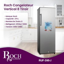 Congélateur vertical 8 tiroirs ROCH RUF395 plaque aluminium gris
