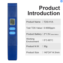 Testeur d'eau numérique TDS couleur bleue Gamme 0-9990ppm pour Aquaculture, test de qualité de l'eau, piscine
