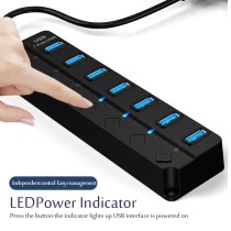 Hub USB 3.0 haute vitesse 7 ports avec interrupteur Câble 30cm pour PC