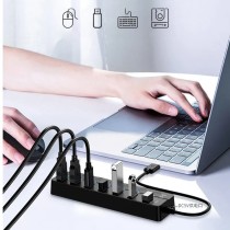 Hub USB 3.0 haute vitesse 7 ports avec interrupteur Câble 30cm pour PC