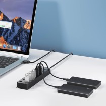 Hub USB 3.0 haute vitesse 7 ports avec interrupteur Câble 30cm pour PC