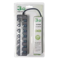 Hub USB 3.0 haute vitesse 7 ports avec interrupteur Câble 30cm pour PC